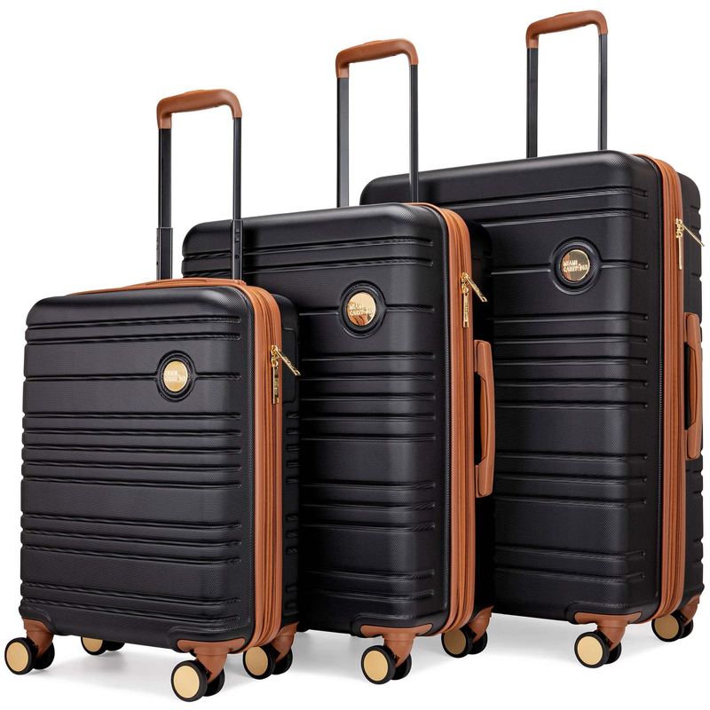 Miami Carry On - Brickell 3 Piece Expandable Retro Spinner Luggage Set - Black