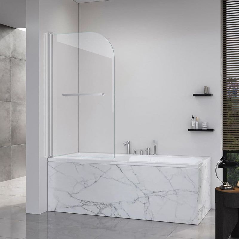 Liviza - 31 in. W x 55 in. H Pivot Shower Tub Door in Brushed Nickel with 1/4 in. (6mm) Thick SGCC Tempered Clear Glass