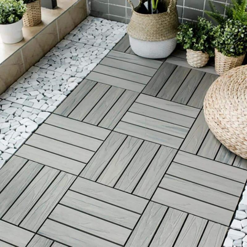 GOGEXX - 11.8 in. W x 11.8 in. L Outdoor Striped Pattern WPC Composite Interlocking Flooring Deck Tiles (Set of 22) in Gray
