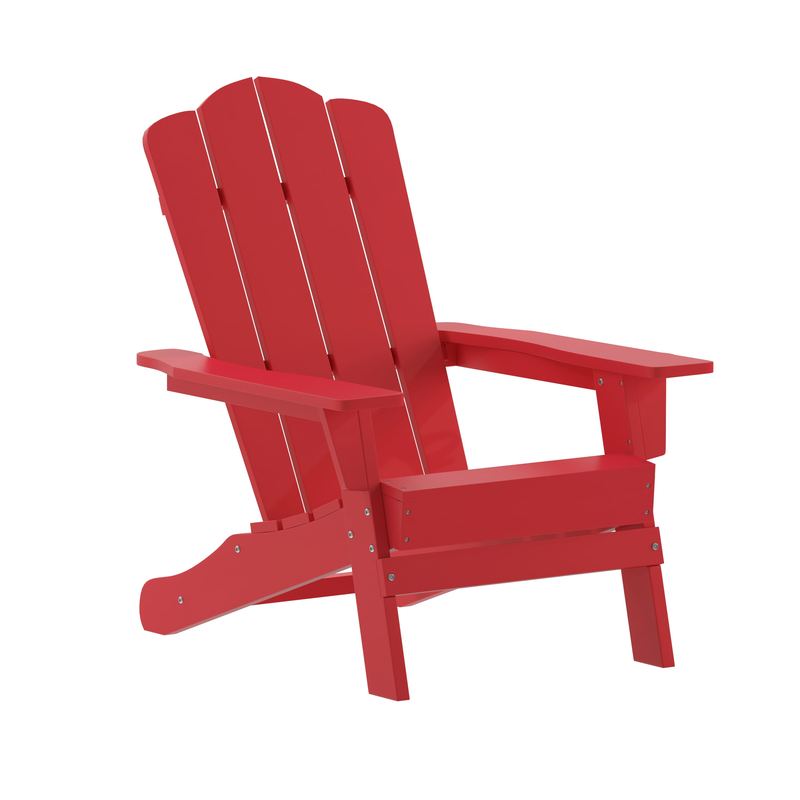 Emma + Oliver - Tiverton Set of 4 Adirondack Chairs with Cup Holders, Weather Resistant HDPE Adirondack Chairs - Red