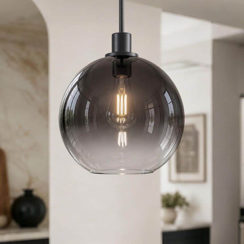 Merbotin - RayHome 1-Light Gray Modern Farmhouse Pendant Light with Clear Glass Globe Shade for Kitchen Island, Dining Room