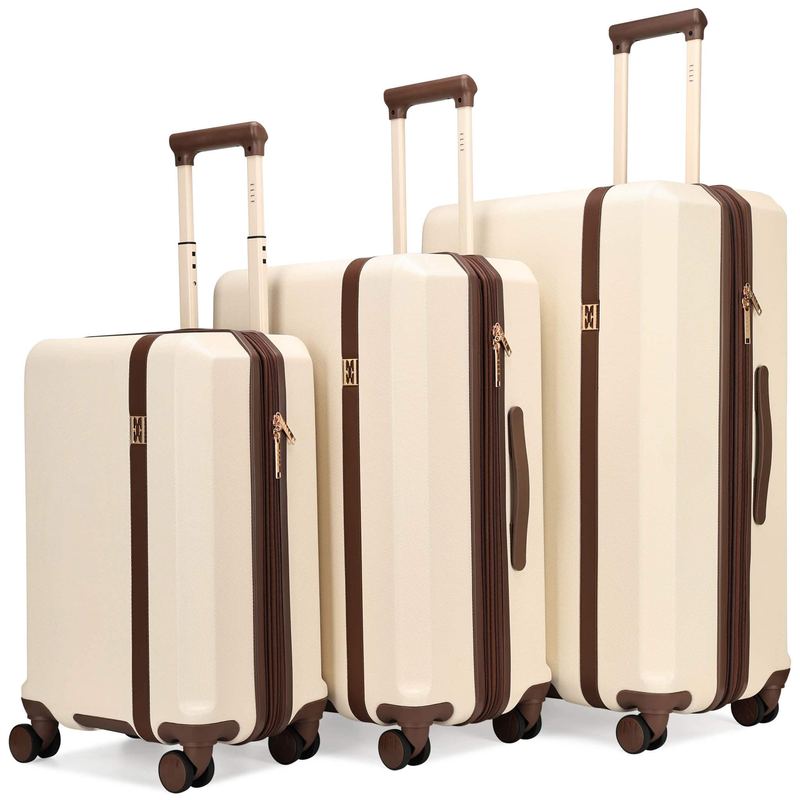 Elle - Luxe Journey 3 Piece Expandable Retro Spinner Luggage Set - Champagne