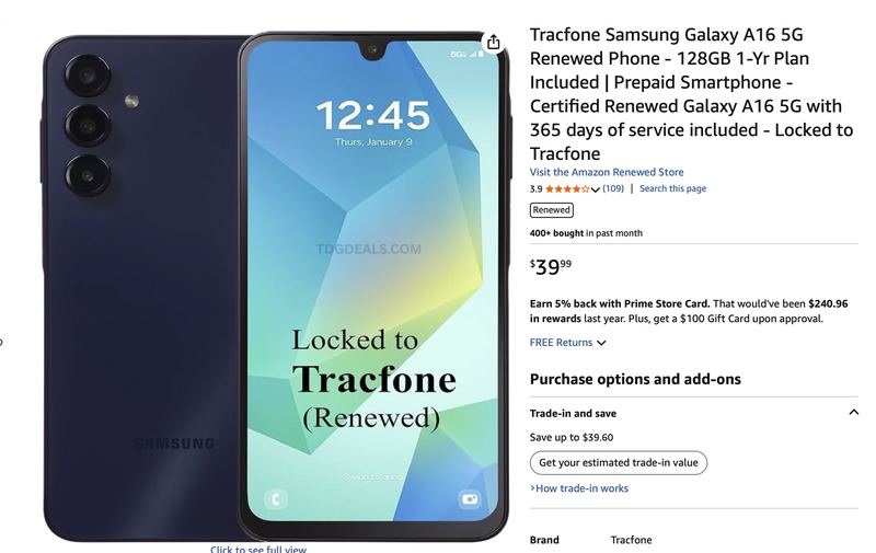 $39.99 RENEWED GALAXY A16 5G WITH 1 YEAR OF SERVICE