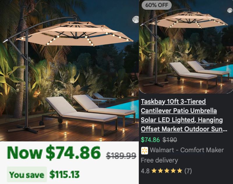 $74.86 10FT LED CANTILEVER UMBRELLA @ WALMART
