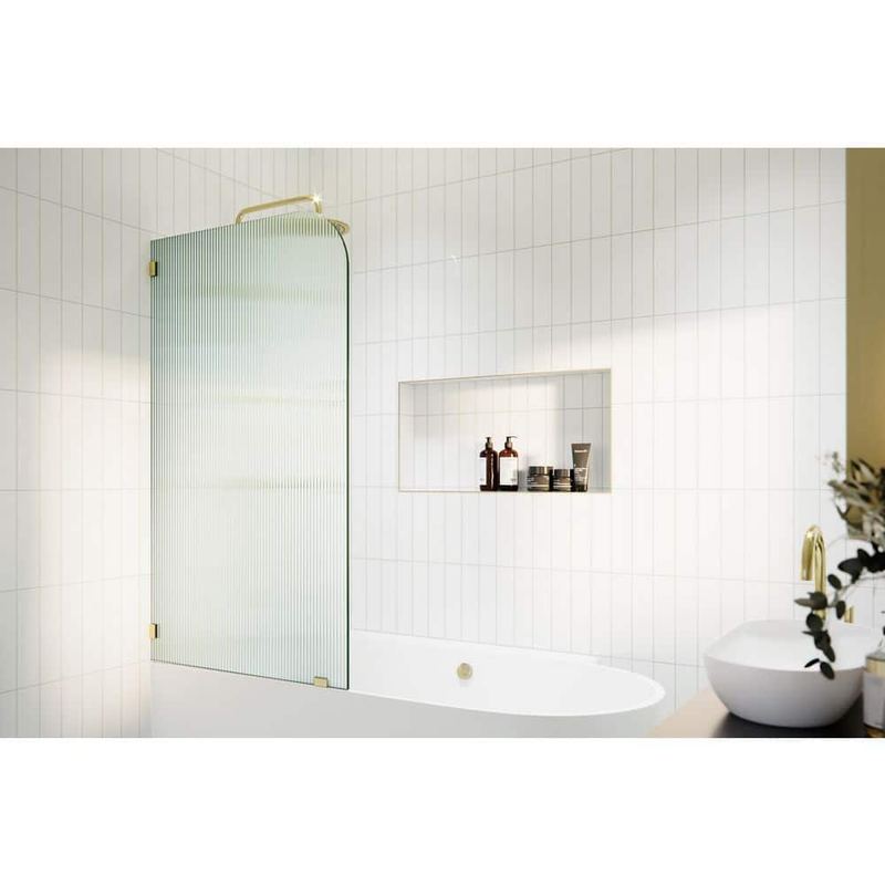 Glass Warehouse - 34 in. x 58.25 in. Left-Hand Single Fixed Frameless Fluted Frosted Bath Panel Radius Shower Tub Door