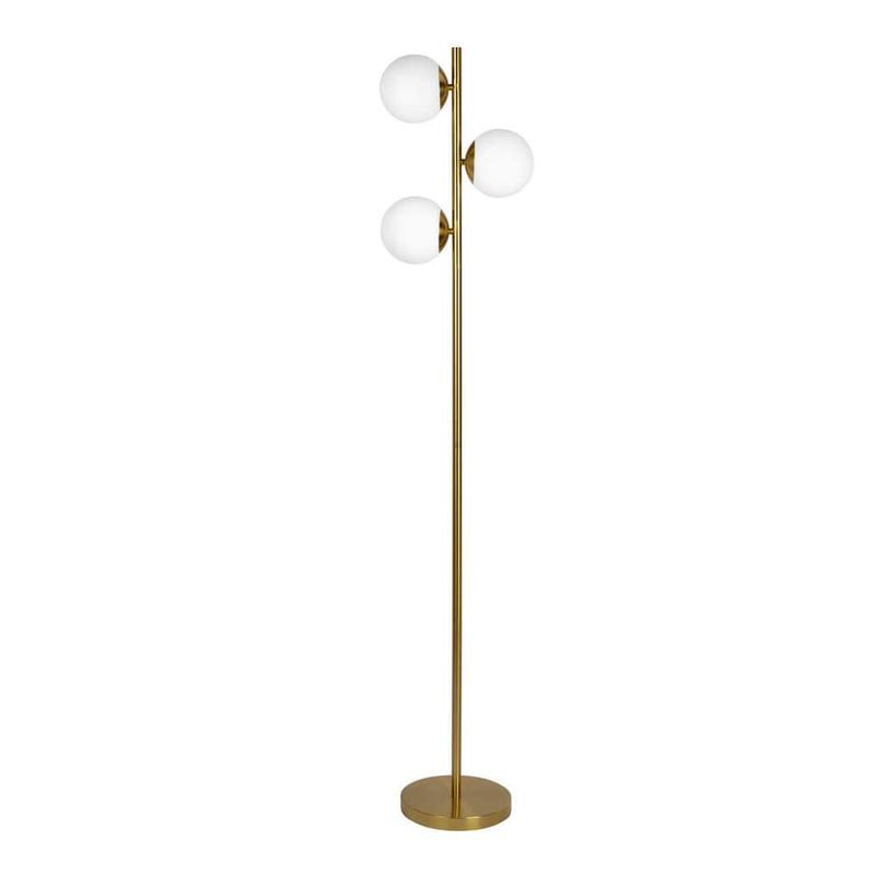 TOBILI - 64 in Brilliance Modern Gold Brush Standard Floor Lamp, Opal Glass Shades and Round Metal Base