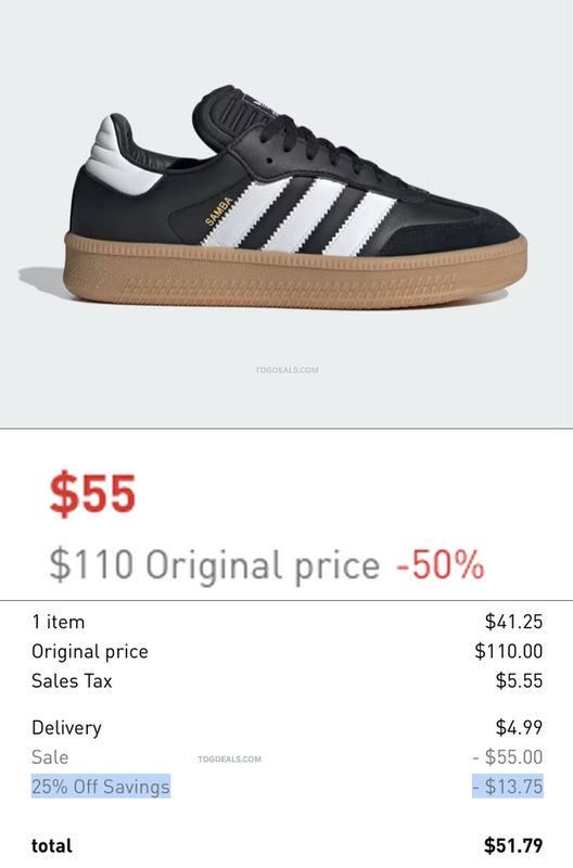$110 WOMEN'S ADIDAS SAMBA FOR $41.25