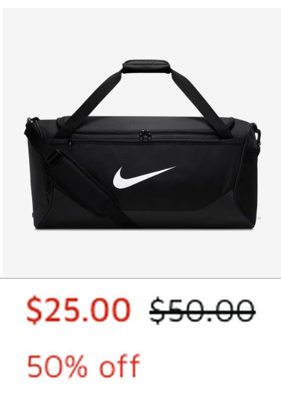 50% OFF NIKE BRASILIA MEDIUM DUFFEL BAG
