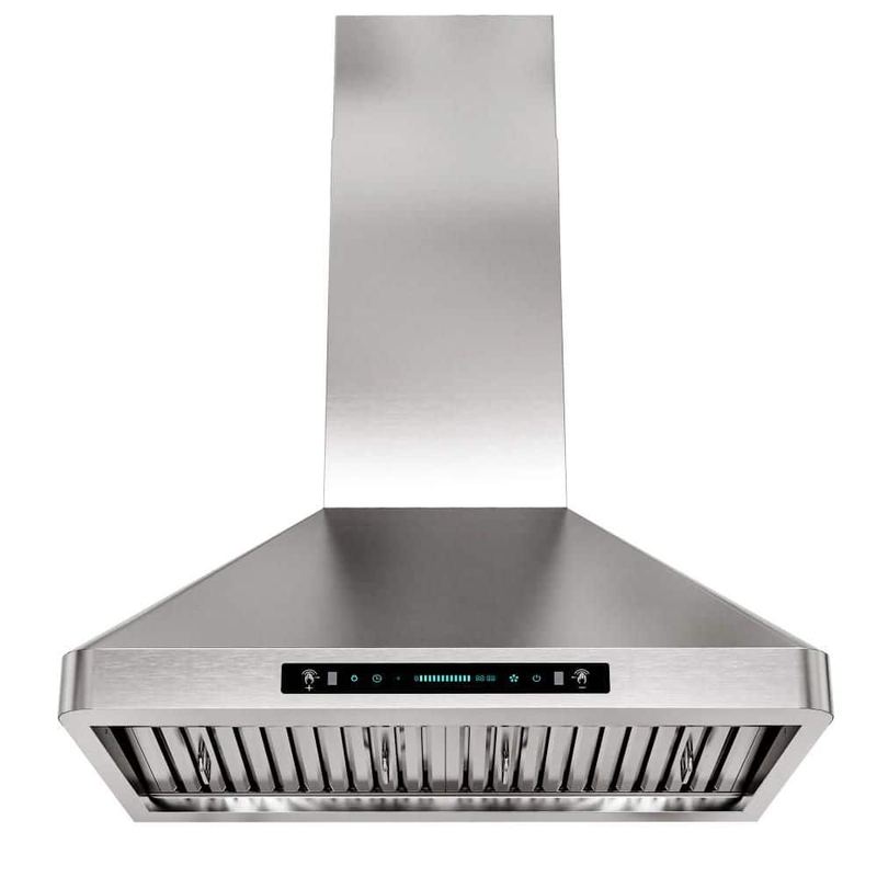 Airmeet - 30 in. 900 CFM Convertible Wall Mount Downdraft System in Stainless Steel Rounded Corners, Gesture and Touch Control