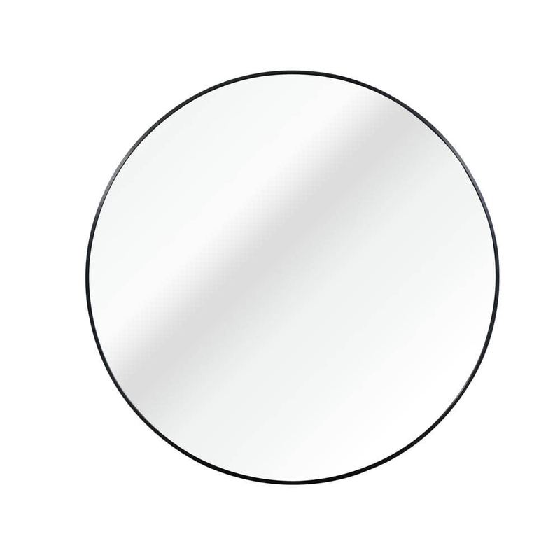 HUOVTR - 42 in. W x 42 in. H Black Modern Round Framed Decorative Mirro