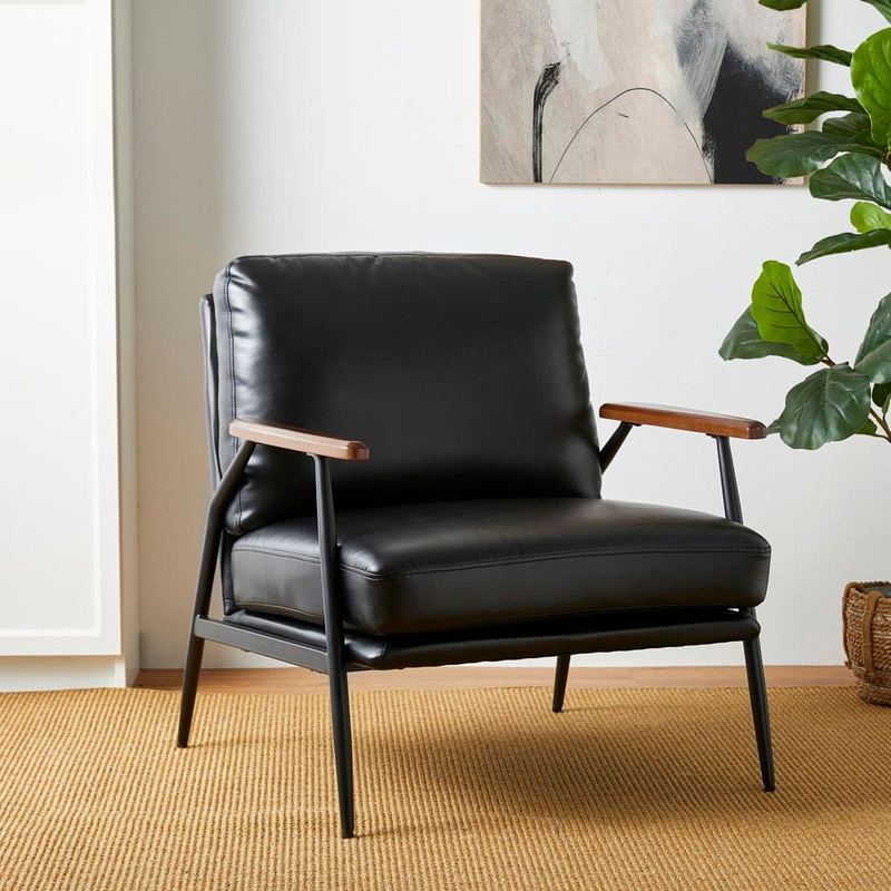 Glitzhome - Mid-century Modern Black Leatherette Accent Armchair