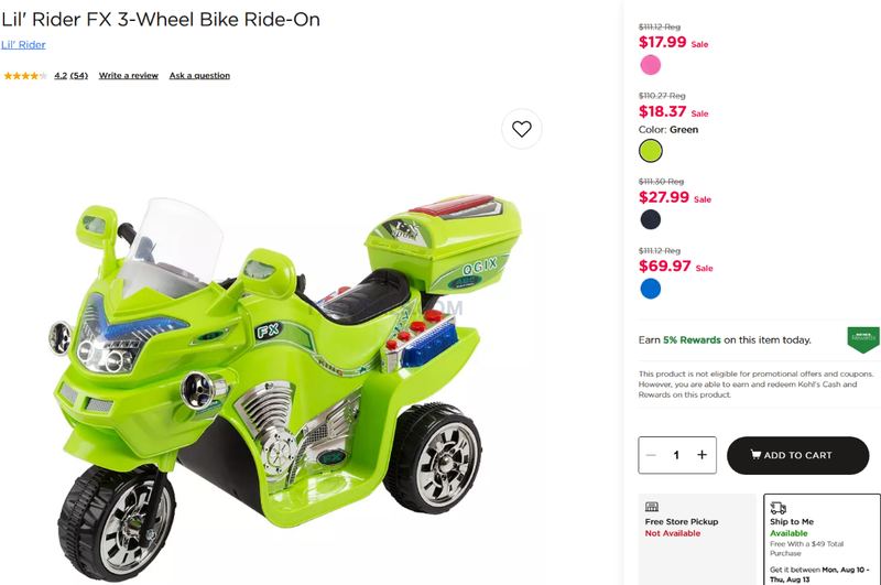 LIL' RIDER FX 3-WHEEL RIDE-ON — $17.99