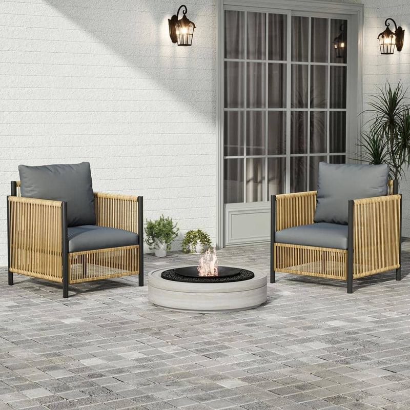 Nestfair - 2-Piece Outdoor Brown PE Wicker Patio Conversation Set with Gray Cushions