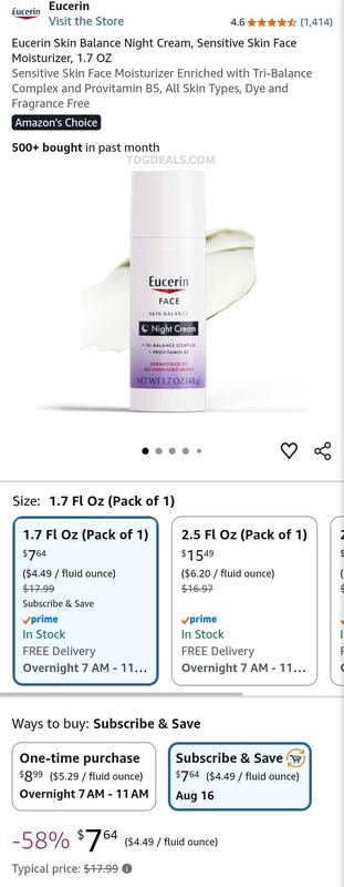 $17.99 EUCERIN SKIN BALANCE NIGHT CREAM 1.7-OZ for $7.64 with S&S