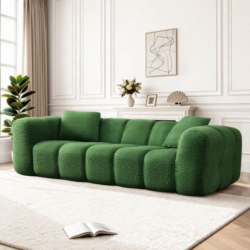Spruce & Spring - Dane 83.86 in. Square Arm 1-Piece Fabric Boneless Compressed Sofa in Moss Green with Zero Assembly and Deep Seating