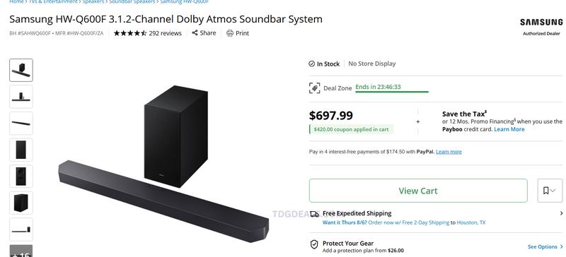 SAMSUNG HW-Q600F DOLBY ATMOS SOUNDBAR — $277.99