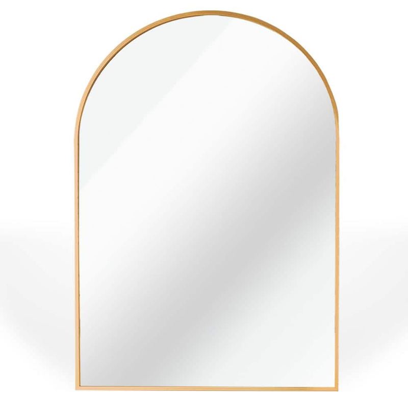 Qualler - 24 in. W x 36 in. H Arch Top Metal Frame Wall Bathroom Vanity Mirror in Gold