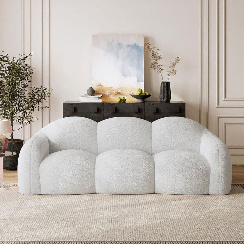 Magic Home - 90 in. Straight Arm Premium Teddy Velvet Fabric Fluffy Loveseat Sofa Bubble Sofa Floor Sofa w/Deep Seat in Beige