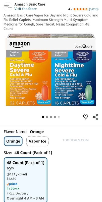 $22.50 AMAZON BASIC CARE DAY & NIGHT SEVERE COLD & FLU 48-COUNT for $9.99