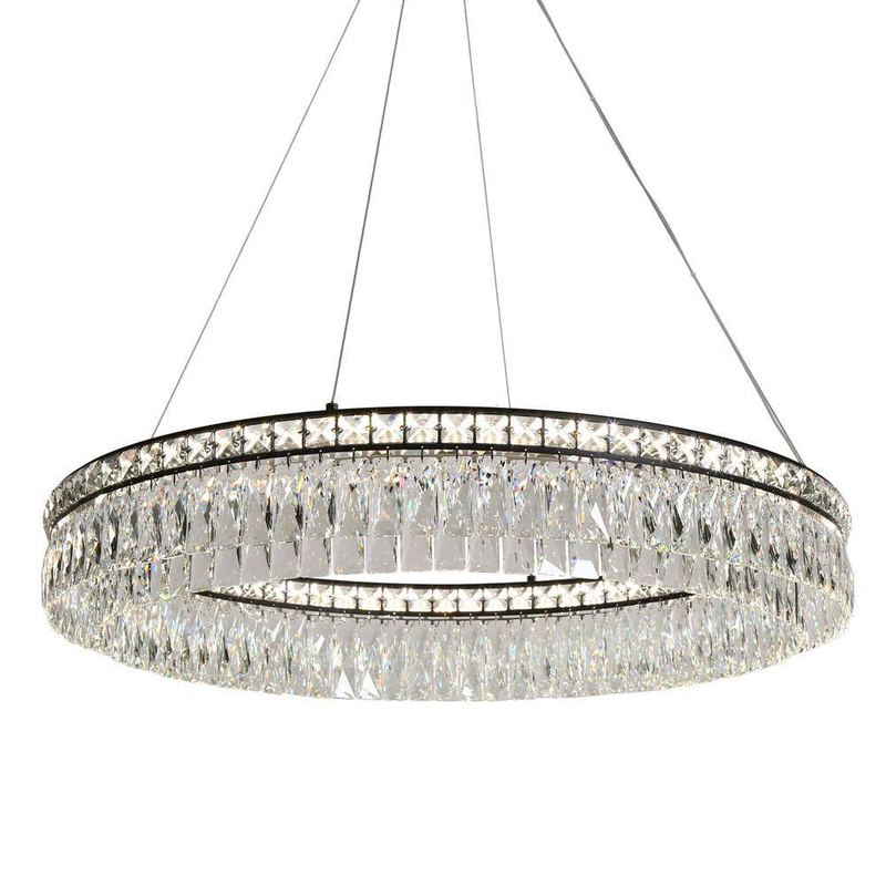 Uolfin - 33.5 in. 1-Light Integrated LED Modern Glam Black Chandelier with Crystal Shades, Classic Dining Room Chandelier