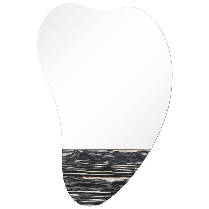 Empire Art Direct - Curved Harmony Wall Mirror, 36 in. x 24 in. Irregular Frameless Mirror Featuring Exotica Stained Veneer Accents