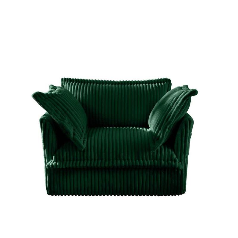 Clihome - 49.01 in. Round Arm 1-piece Corduroy Square Deep Seat Cushion Cozy Lounge Sectional Sofa in Green