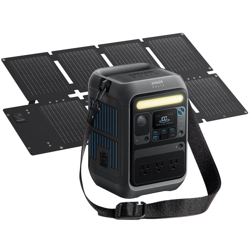 Anker - SOLIX C300X Portable Power Station with 60W Solar Panel,288Wh/300W Battery Soalr Generator for Camping&Emergencies (288 Wh Capacity) - Black