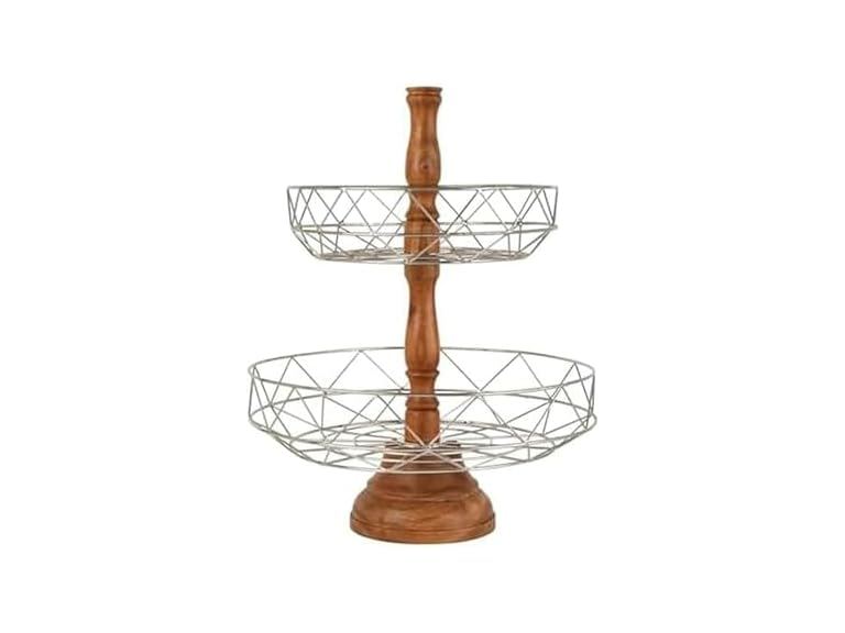 2-Tier Fruit Basket Metal Wood