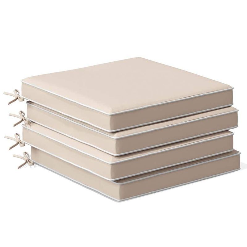 CLOUDFLY - 19 in. x 19 in. x 3 in. Outdoor Chair Cushions Set of 4 Square Thickened Patio Deep Seat Cushions with 2-Ties in Beige