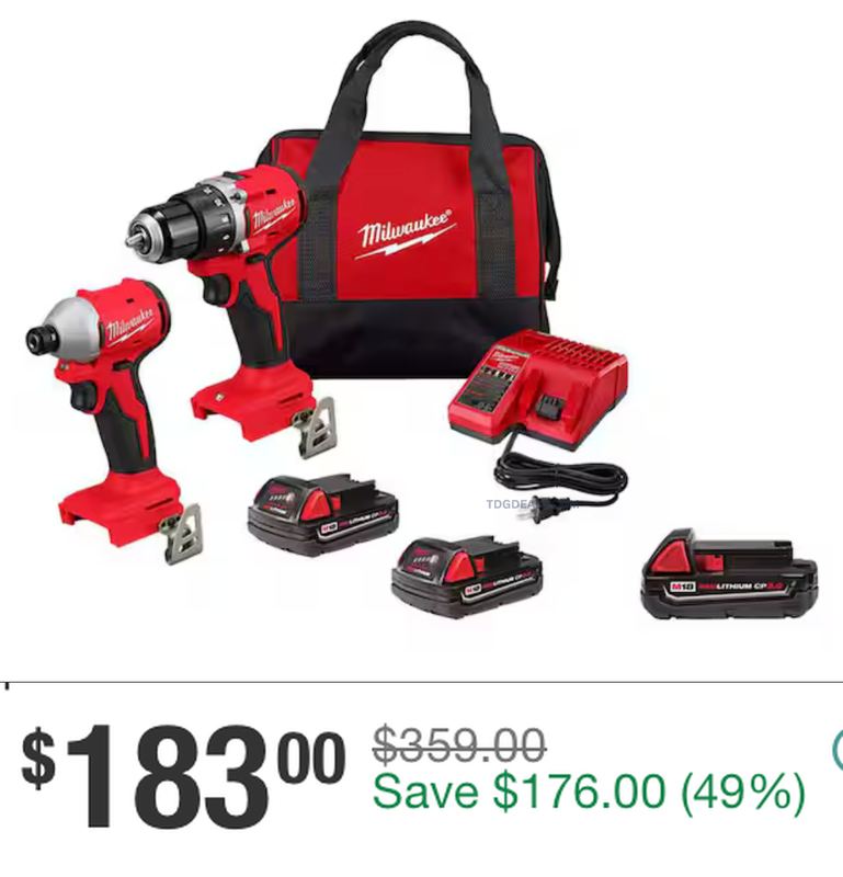 $359 MILWAUKEE M18 DRILL & IMPACT KIT FOR $183