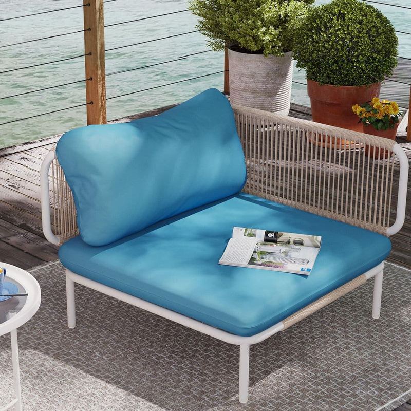 Pellebant - 1-Piece Metal Outdoor Sectional Sofa Corner Chair with Blue Cushions and 2 Removable Armrests