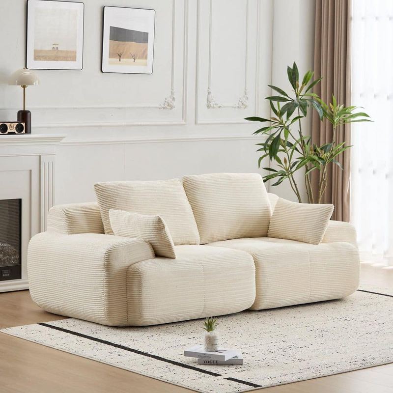 Qualler - 84.2 in. Corduroy Compressed Modular Sectional Sofa in. Beige
