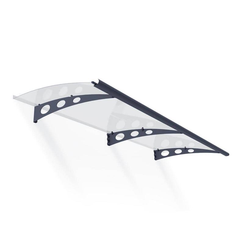 CANOPIA by PALRAM - Garamond 3 ft. x 7 ft. Gray/Clear Door and Window Fixed Awning