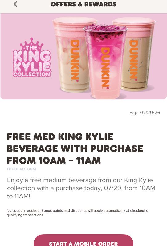 FREE KING KYLIE DRINK @ DUNKIN' - IS BACK