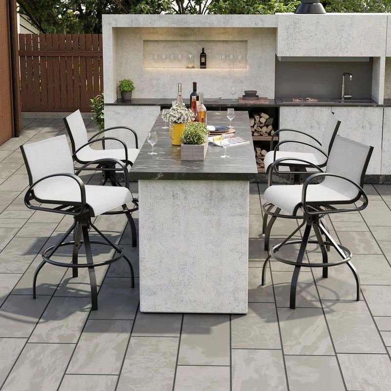 Crestlive Products - Light Gray Sunreblla Swivel Aluminum Outdoor Bar Stool with Arms (4-Pack)
