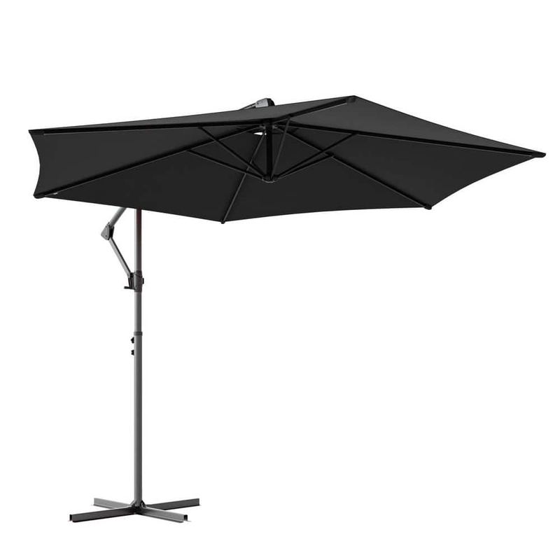 JOYESERY - 10 ft. Octagon Steel Offset Patio Umbrella with Secure Lockand Raised Base Pole, Stable Outdoor Umbrella in Black