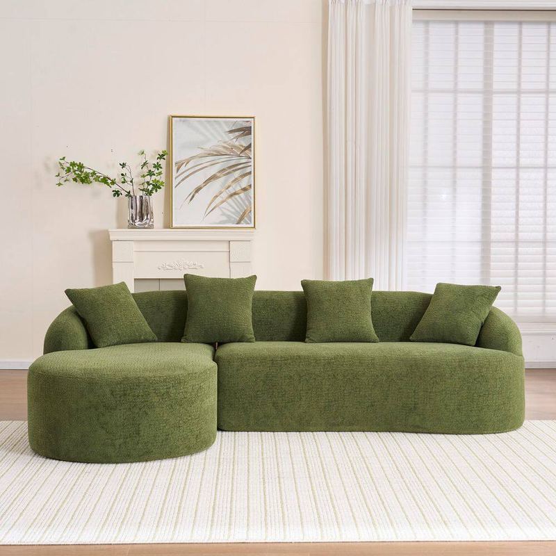 Qualler - 99 in. Chenille L-Shape Full Compression Sponge Sectional Sofa with Curved Chaise in. Green