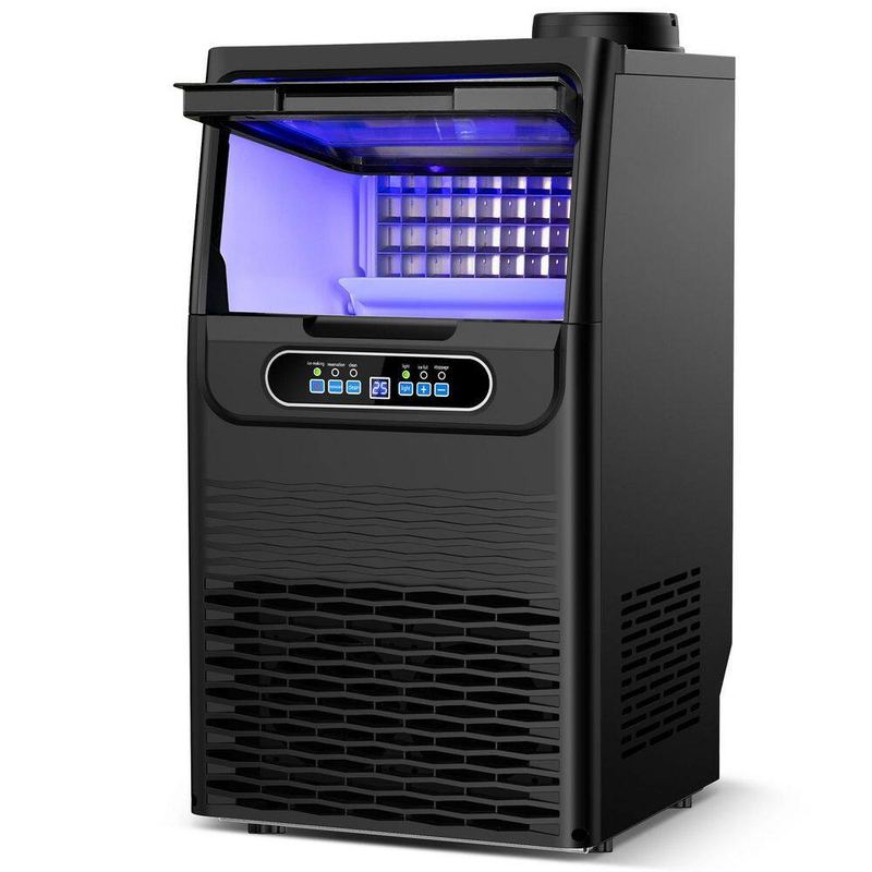 Hooure - 13.78 in. Stainless Steel 100 lb./24H Freestanding Commercial Ice Maker Full Size Ice Cubes w/ 13 lb. Ice Storage Black