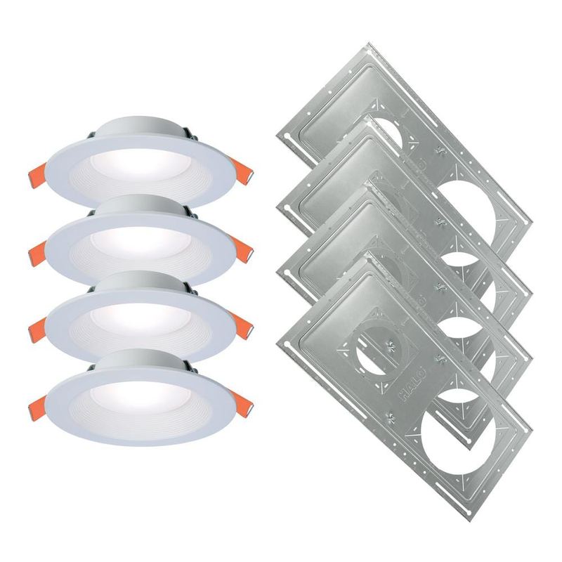 HALO - 6 in. Selectable CCT Regressed Canless Integrated LED Downlight with New Construction Smashplate (4-Pack)