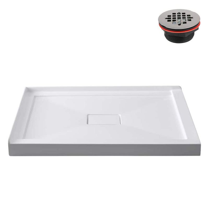 Streamline - GB-612-452 60 in. x 36 in. Corner Acrylic Shower Pan Base in Glossy White with Center Drain, Drain Included