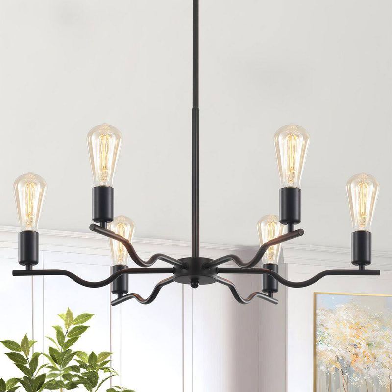 ZSMIHDOH - 6-Light Black Modern Linear Chandelier for Kitchen Island with no bulbs included