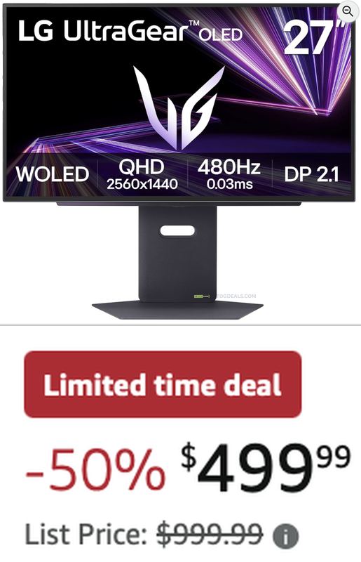 $999.99 LG ULTRAGEAR 27-IN OLED MONITOR FOR $499.99