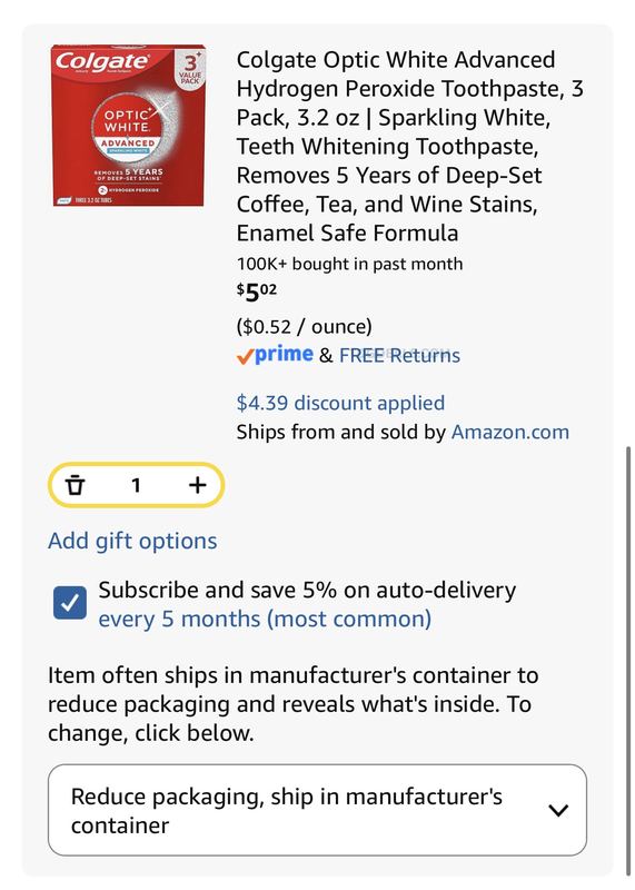 $5 Colgate Optic White Advanced Toothpaste (3-Pack)