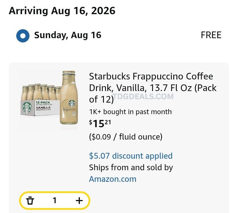 $15.21 Starbucks Vanilla Frappuccino (12-Pack)