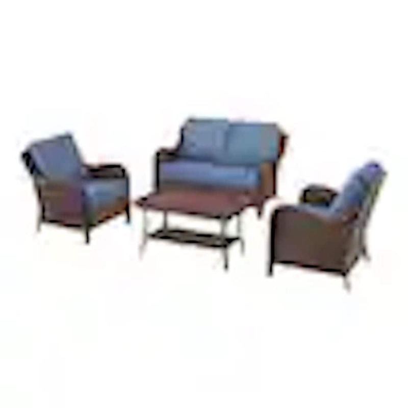 Hampton Bay - Newshire 4-Piece Wicker Patio Conversation Set with Lake Cushions