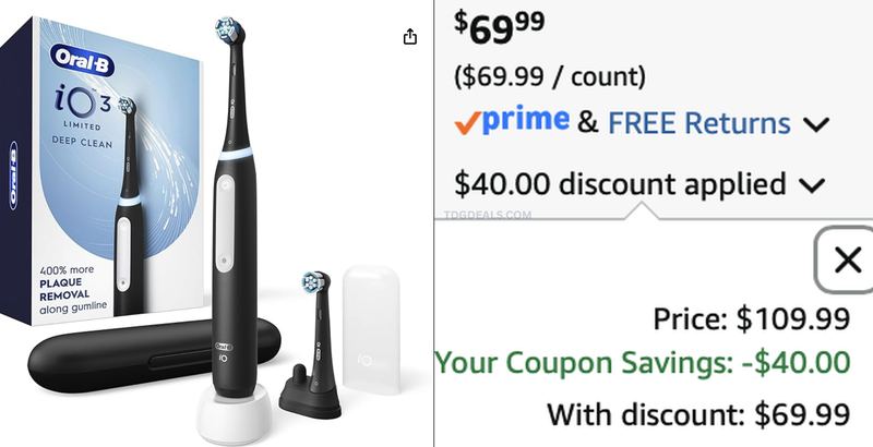 $69.99 ORAL-B IO SERIES 3 ELECTRIC TOOTHBRUSH
