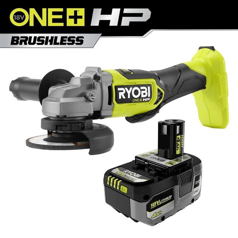 RYOBI - ONE+ HP 18V Brushless Cordless 4-1/2 in. Angle Grinder with 4.0 Ah HIGH PERFORMANCE Battery