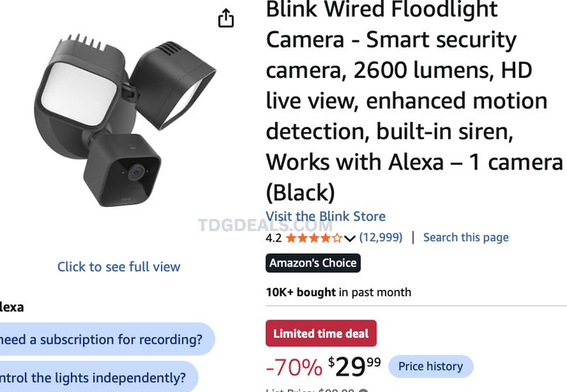 -70% off Blink Wired Floodlight Camera