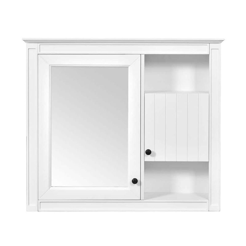 WELLFOR - 32 in. W x 28 in. H Modern Wall Mounted Rectangular MDF Medicine Cabinet with Mirror in White