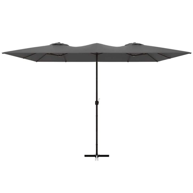 Halmuz - 15 ft. x 9 ft. Metal Double-Sided Rectangle Market Patio Umbrella with Cross-shaped Base in Gray